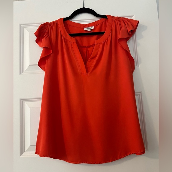 Andree, ruffle sleeve, bright orange, V-neck top, Size L - Picture 1 of 2